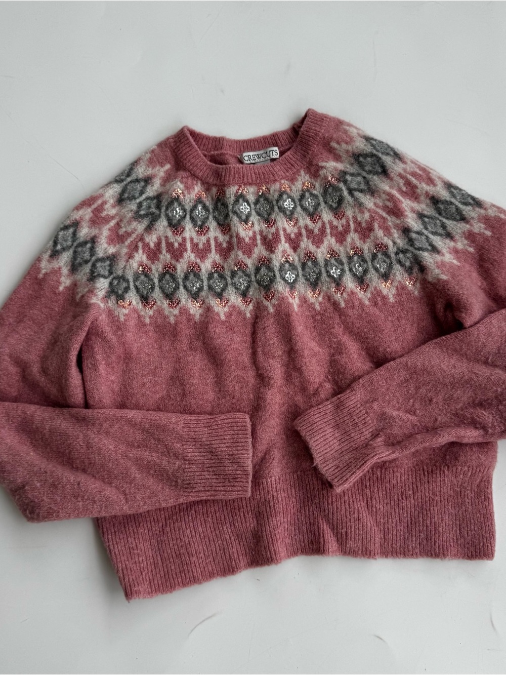 Crewcuts Dusty Rose Fair Isle Yoke Crewneck Sweater